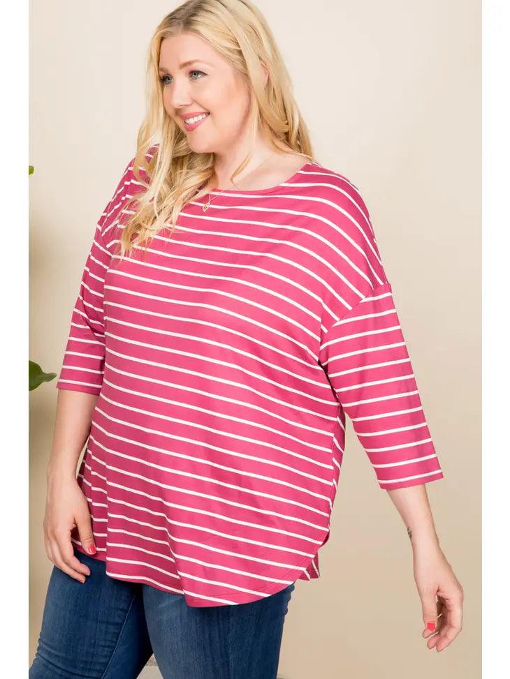 Plus Size Striped Brush Tunic Top - Moonlight Boutique