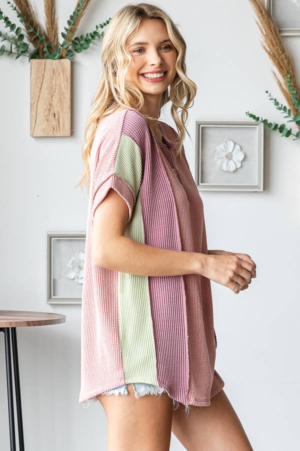 Sunset Stroll Colorblock Henley Top