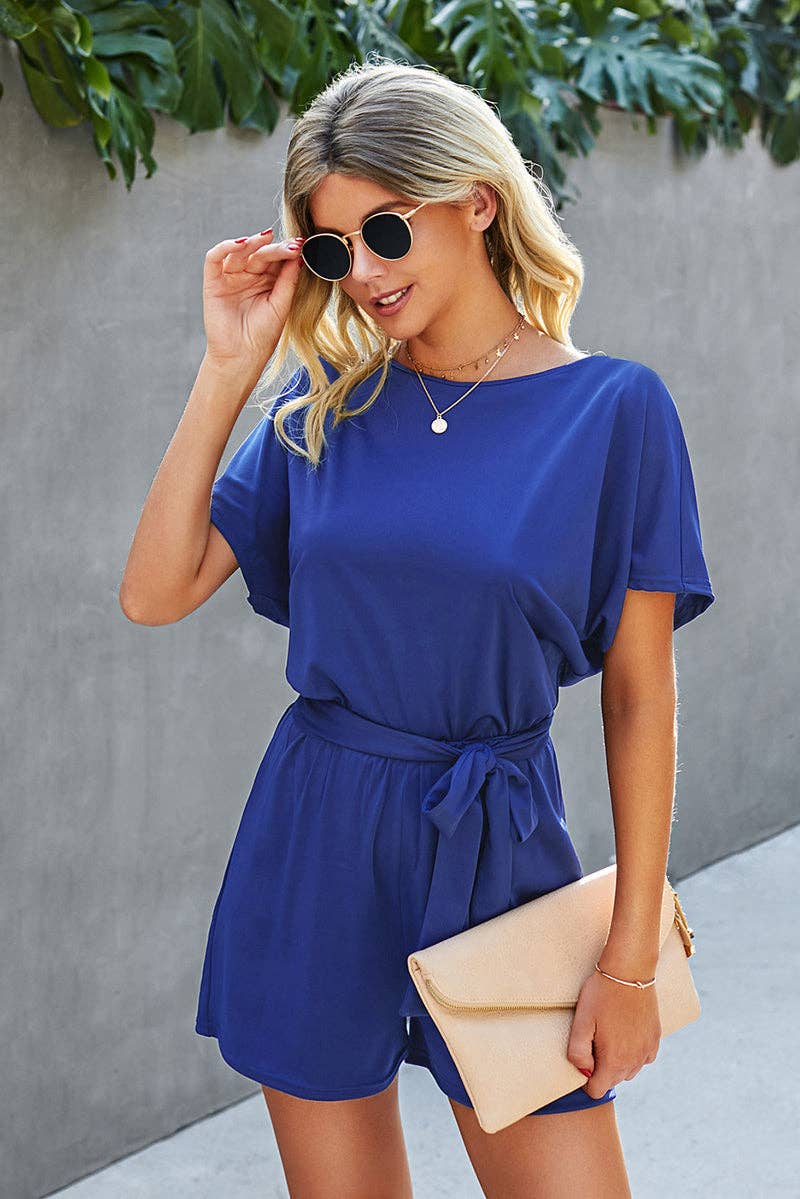 Round Neck Short Sleeve Solid Romper - Moonlight Boutique