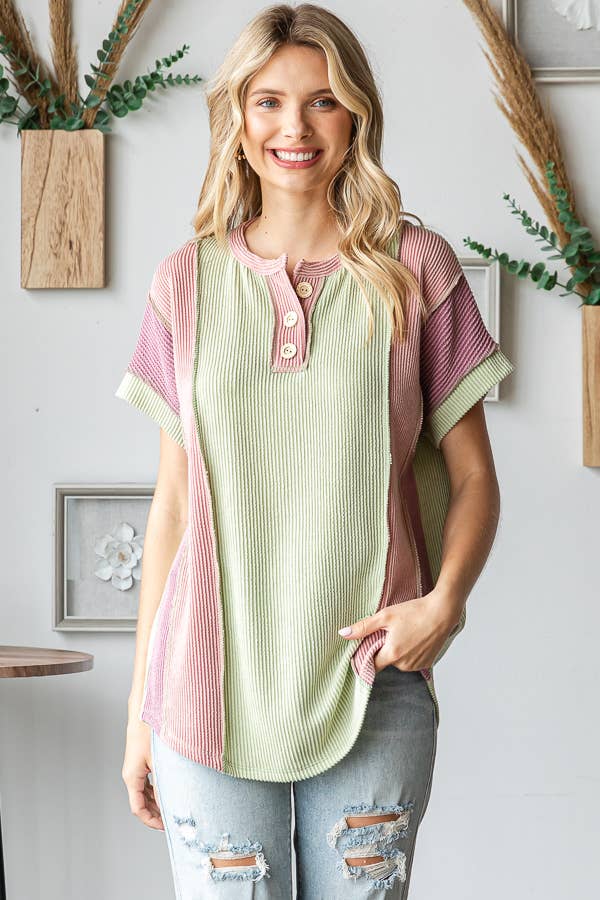 Sunset Stroll Colorblock Henley Top
