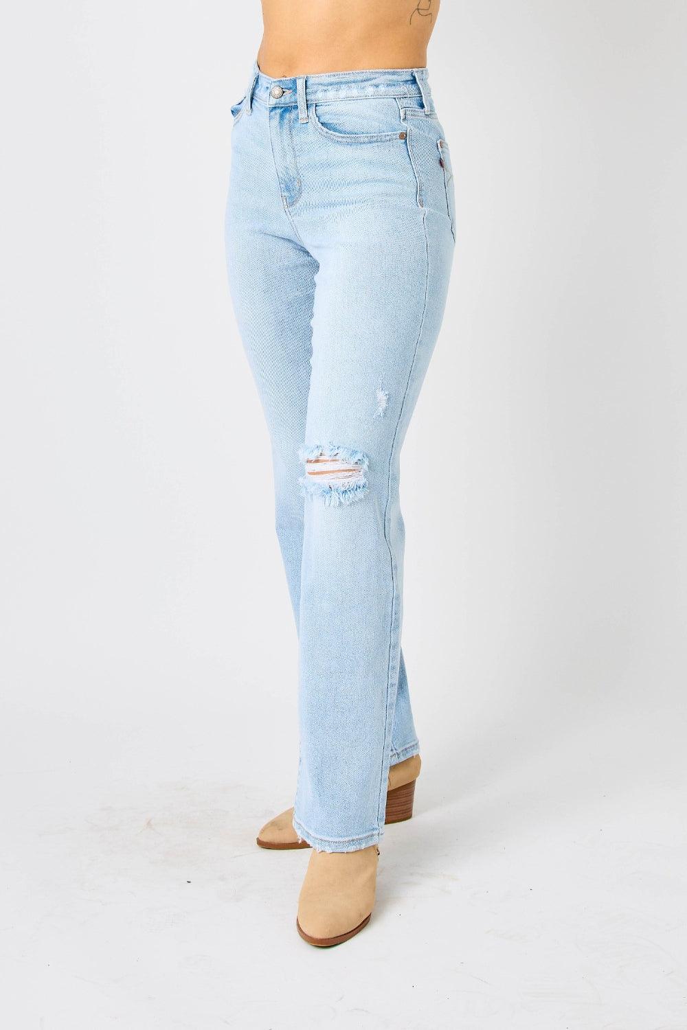 Judy Blue Full Size High Waist Distressed Straight Jeans - Moonlight Boutique