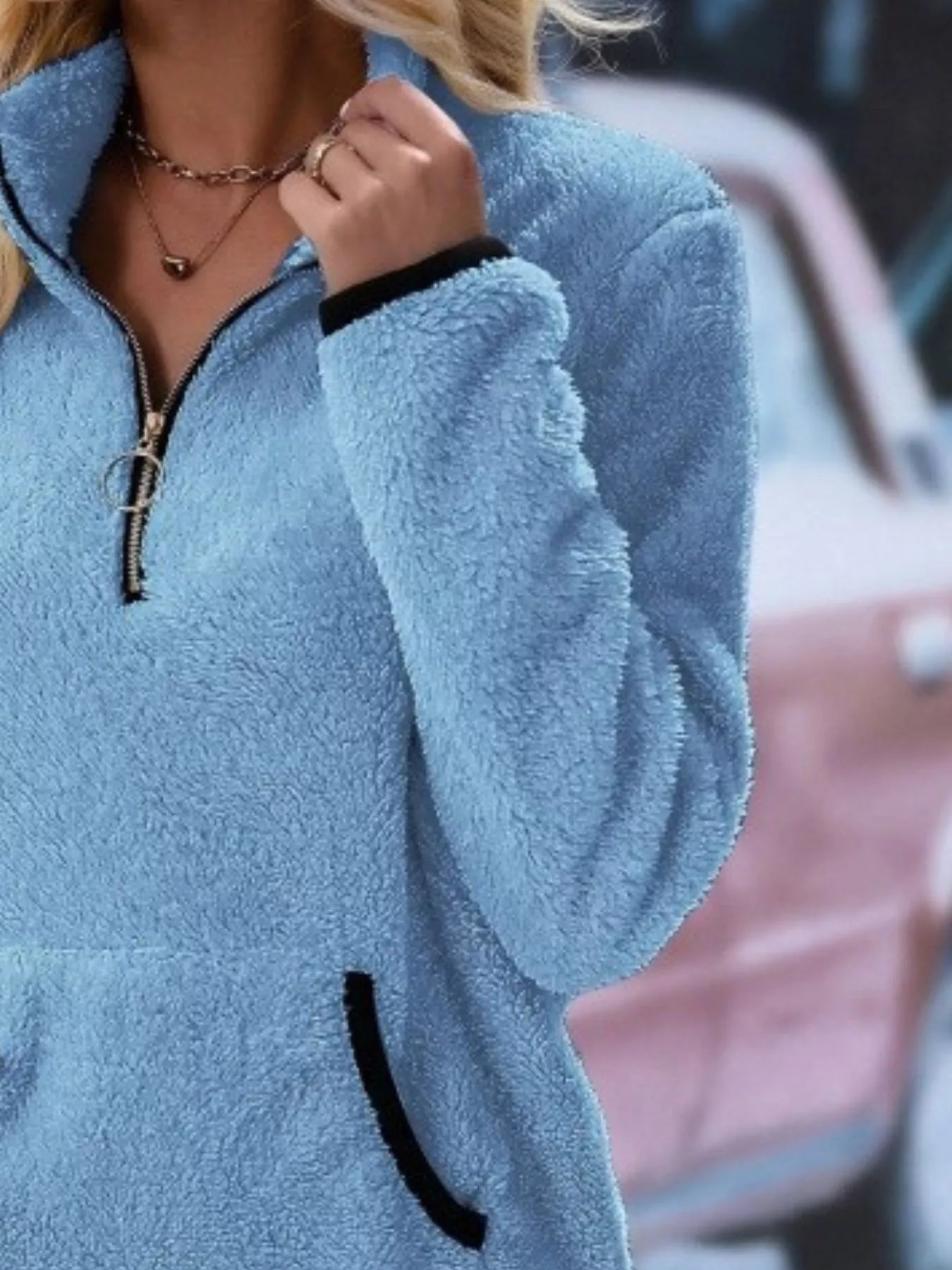 Full Size Cozy Fleece Quarter Zip Long Sleeve Sweatshirt Plus Size Sweatshirt