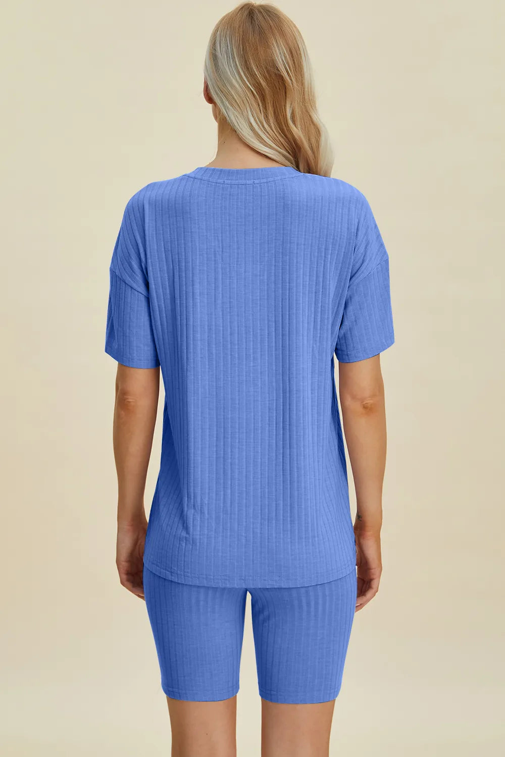 Basic Bae Full Size Ribbed V-Neck Short Sleeve Top and Shorts Set Clothing Set