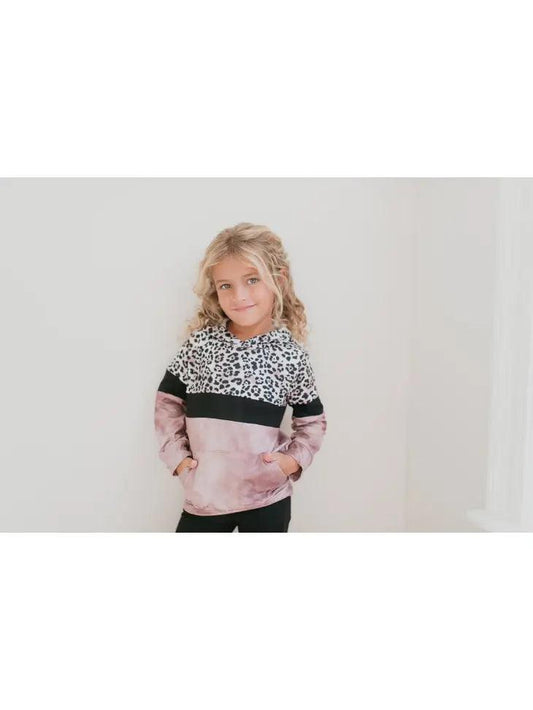 Kids Pink Black Leopard Print Long Sleeve Hoodie Shirt - Moonlight Boutique