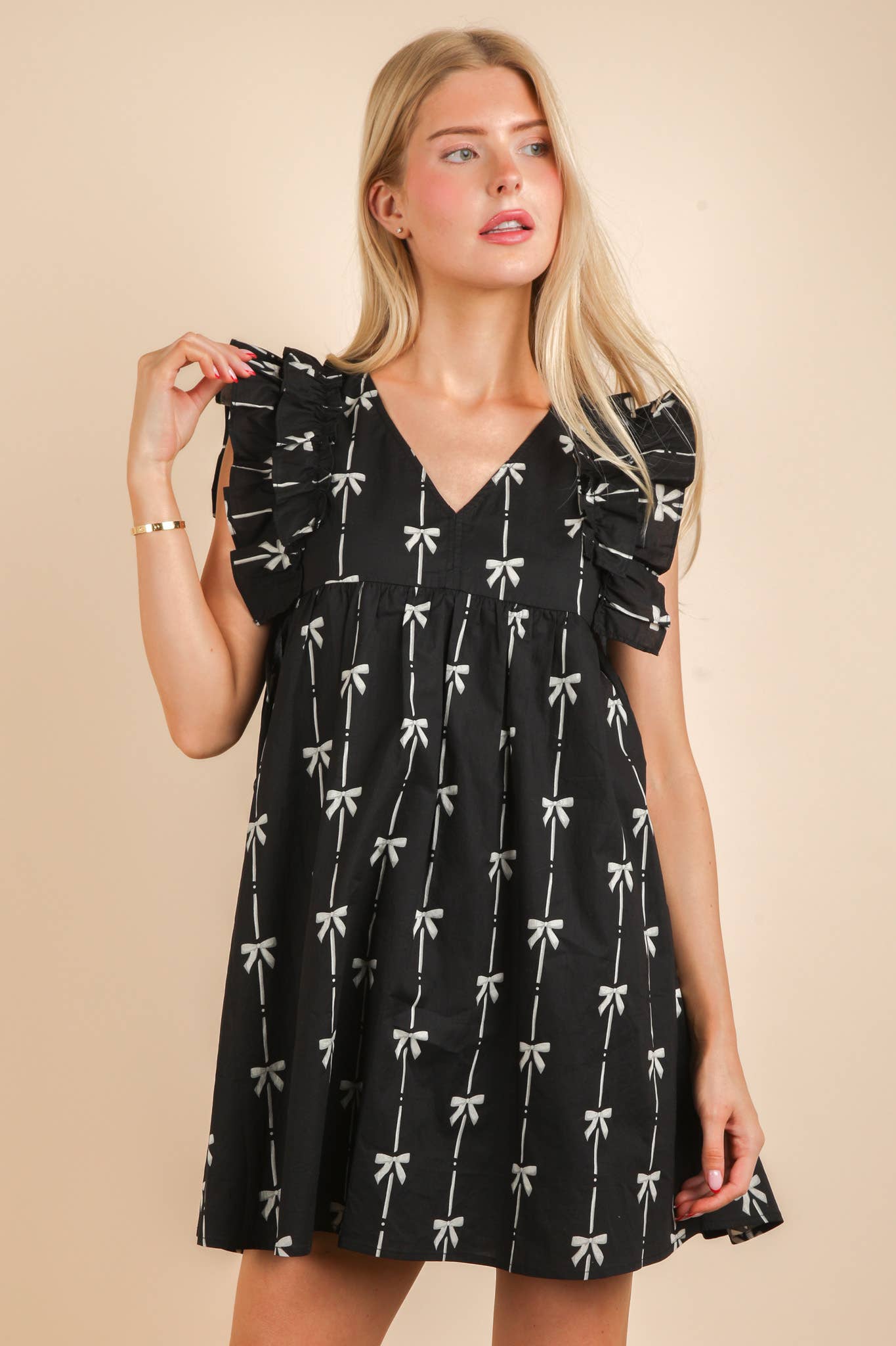 Bow Printed Sleeveless Mini Dress Dress