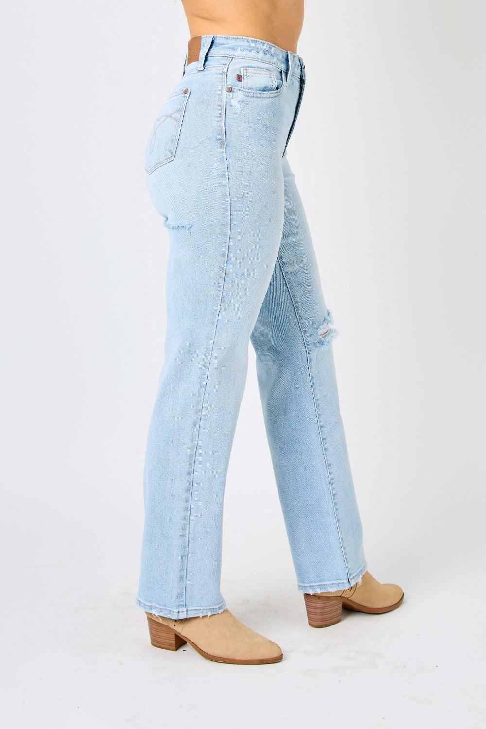 Judy Blue Full Size High Waist Distressed Straight Jeans - Moonlight Boutique