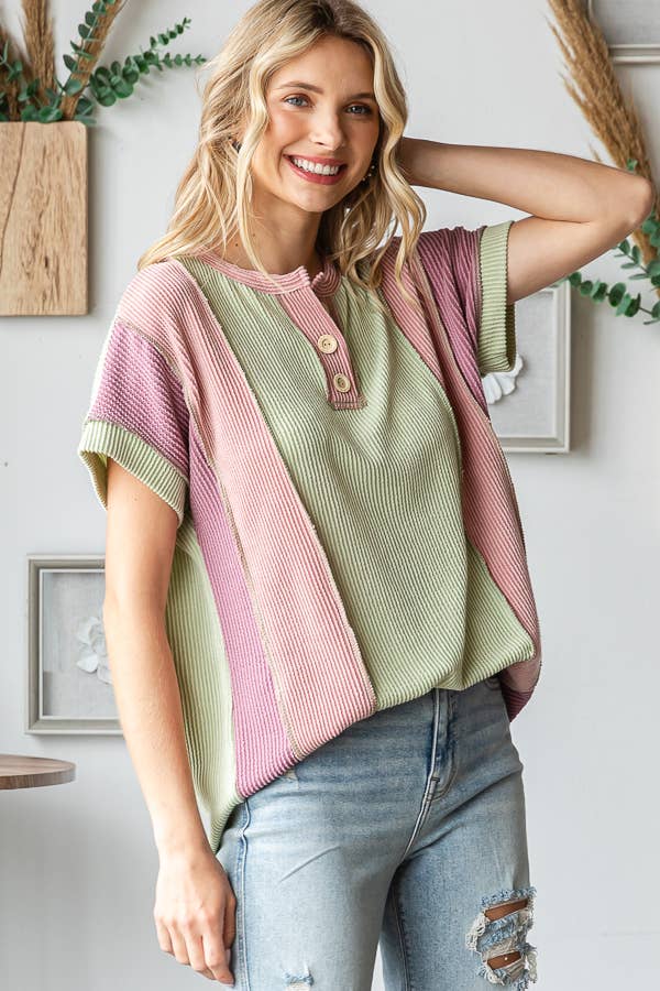Sunset Stroll Colorblock Henley Top