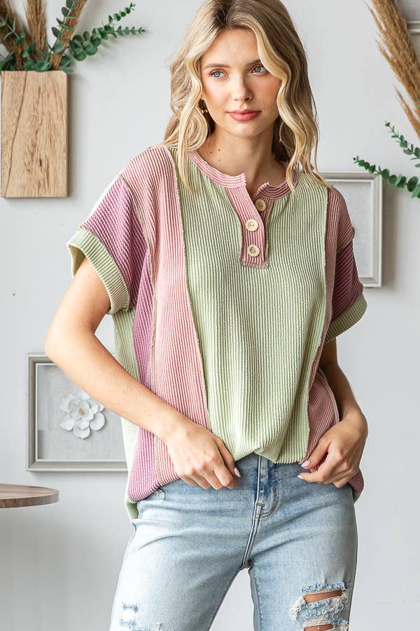 Sunset Stroll Colorblock Henley Top