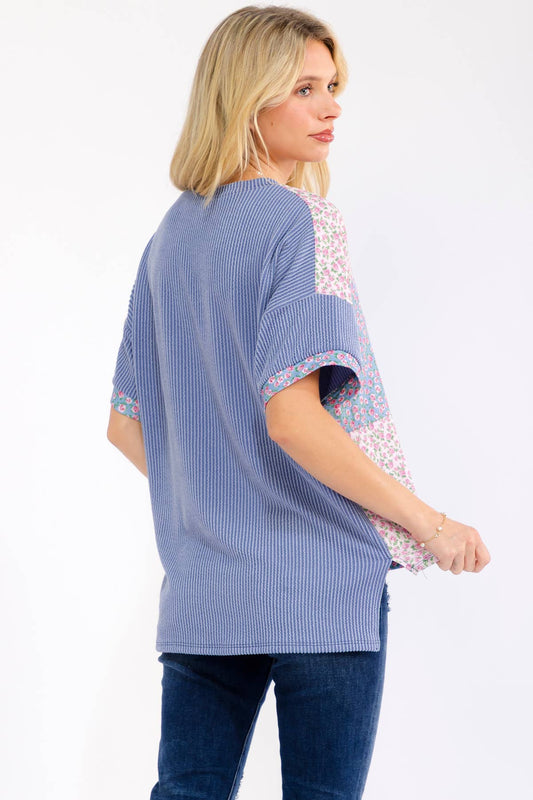Meadow Bloom Patchwork Shirt Sleeve Top