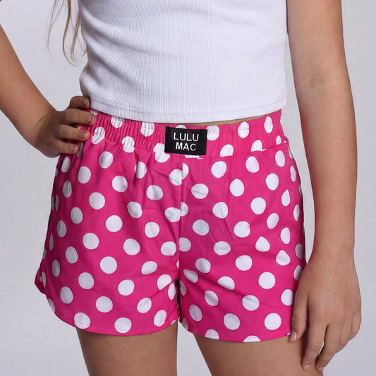 LM-KSH-1008-Hot Pink Polka Dot KIDS SHORTS Shorts