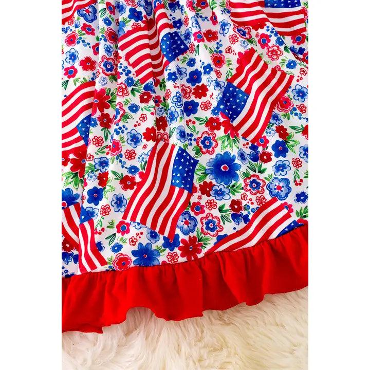 Patriotic Printed Dress W/Red Ruffle Hem - Moonlight Boutique