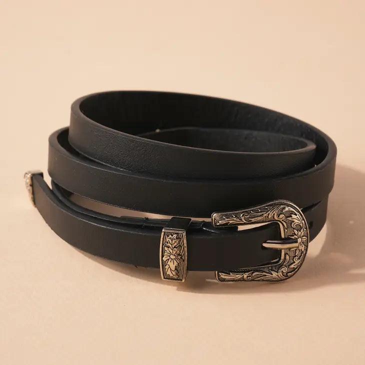 Faux Leather Western Buckle Belt - Moonlight Boutique