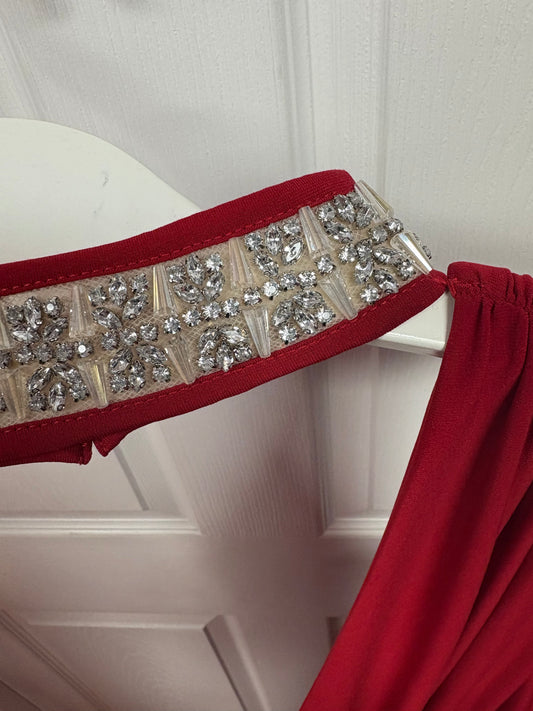 Forever Unique Embellished Red Jumpsuit