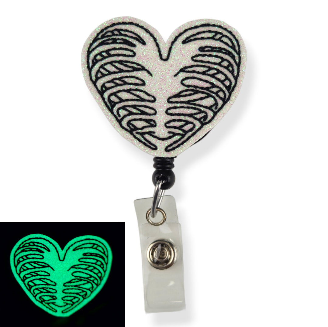 Glow in the Dark Skelly Heart Ribs Badge Pal - Moonlight Boutique