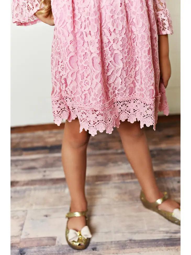 Kids Light Pink Lace Knee Length Fancy Dress - Moonlight Boutique