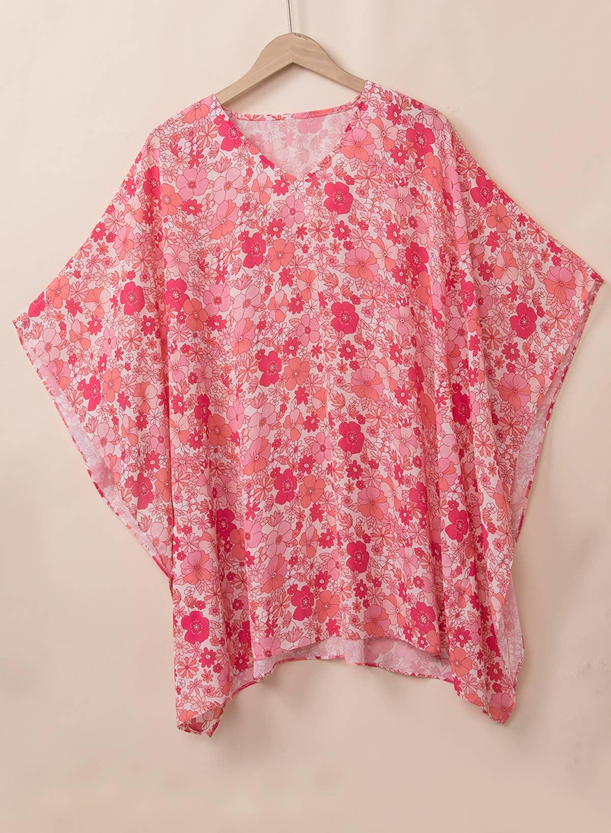 Boho Floral V Neck Kimono Style Blouse - Moonlight Boutique