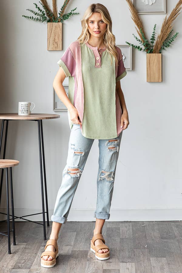 Sunset Stroll Colorblock Henley Top