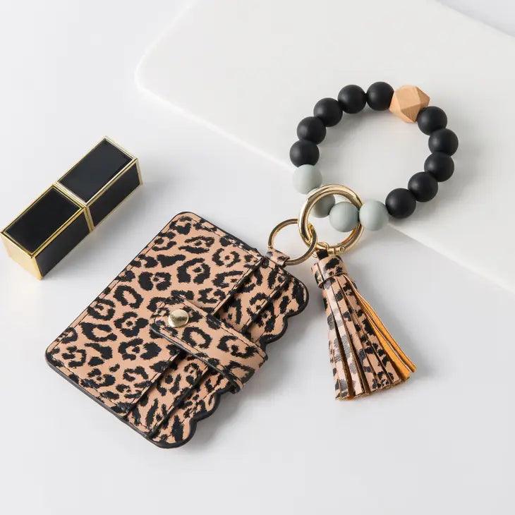 Silicone Beaded Bangle Wristlet Keychain Wallet Card Case - Moonlight Boutique