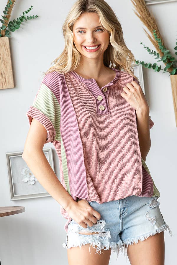 Sunset Stroll Colorblock Henley Top