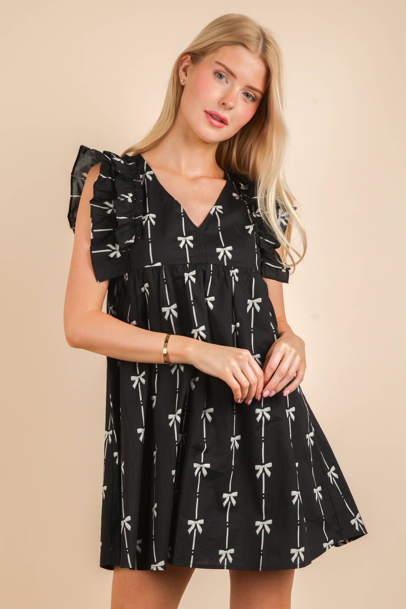 Bow Printed Sleeveless Mini Dress Dress