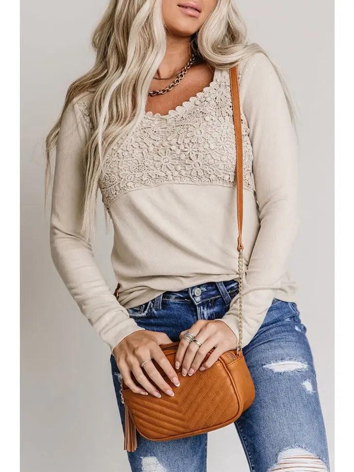 Floral Crochet Long Sleeve Top - Moonlight Boutique