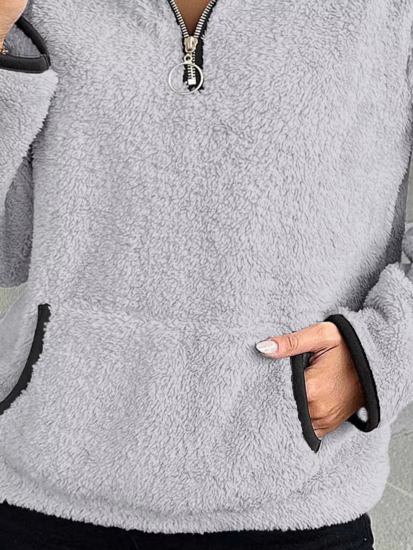Plus Size Cozy Fleece Quarter Zip Sweatshirt with Pockets Sweatshirt