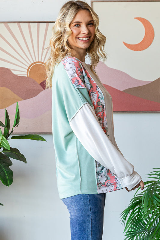 Floral Colorblock Long Sleeve Top - Stylish and Comfortable Casual Top