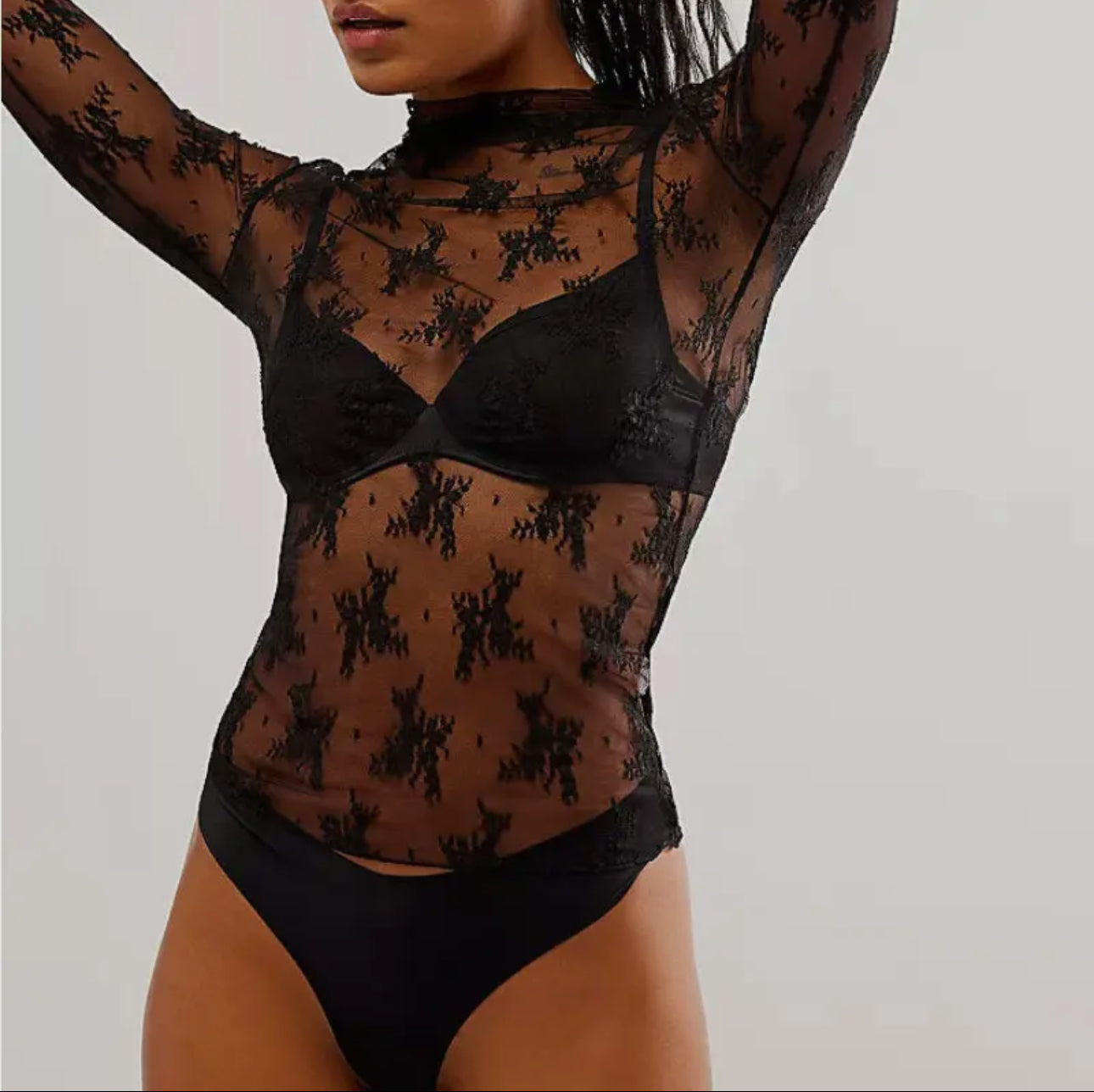 Lux Layering Floral Lace See Through Mesh Top
