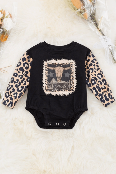 Bull Skull" Black Printed Baby Onesie - Moonlight Boutique