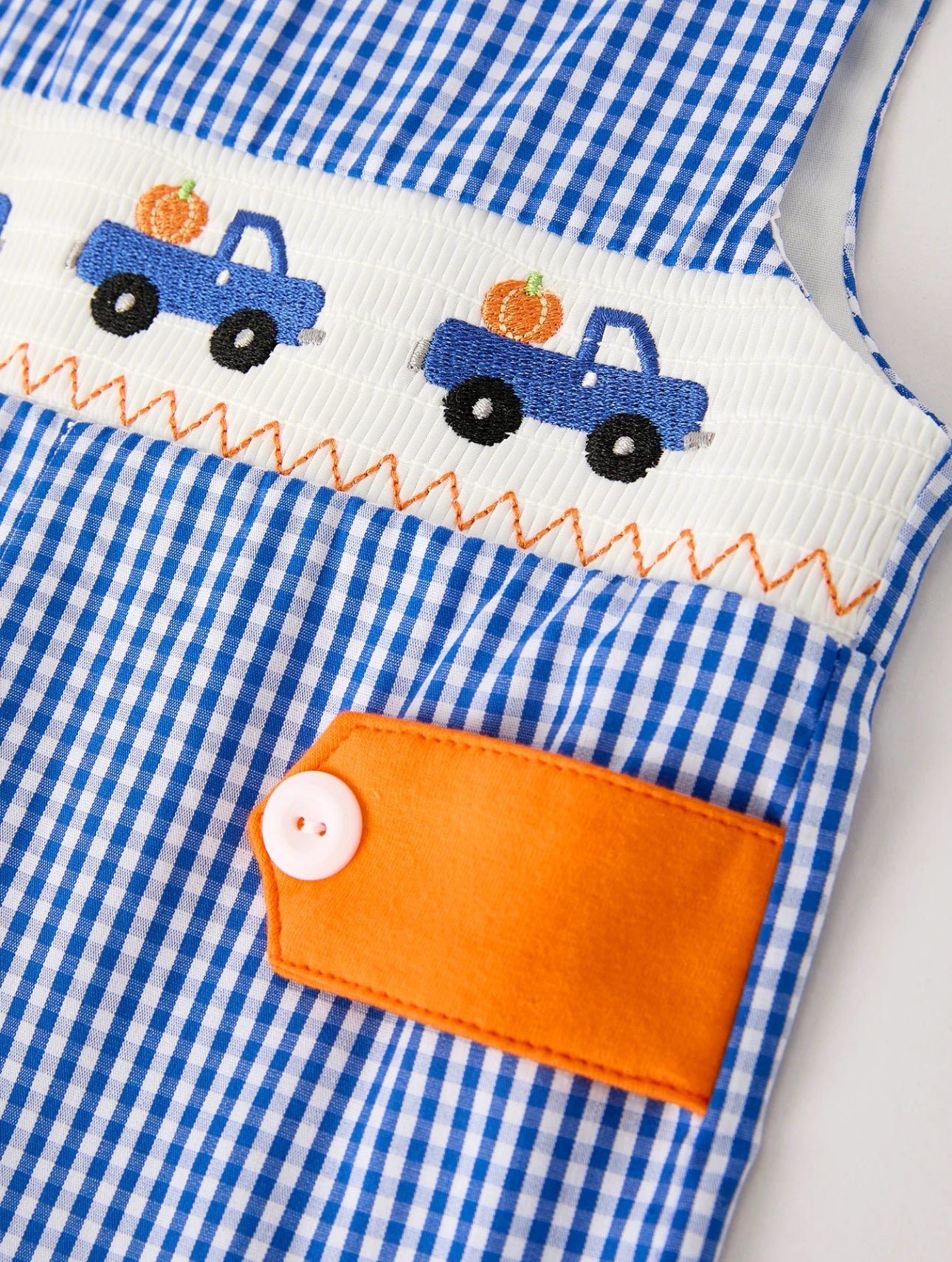 Fall Pumpkin Truck Smock Embroidered Baby Boy Romper