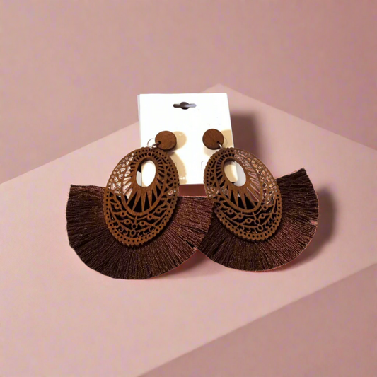 Dark Brown Tassel Earrings - Kentucky Belle Boutique