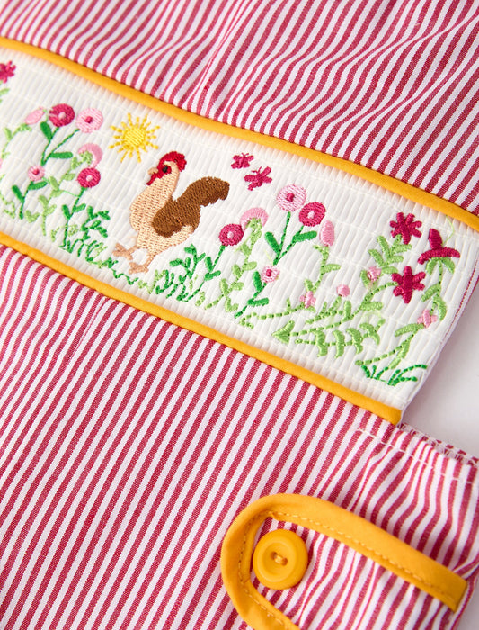 Autumn Rooster Smock Embroidered Baby Boys Romper