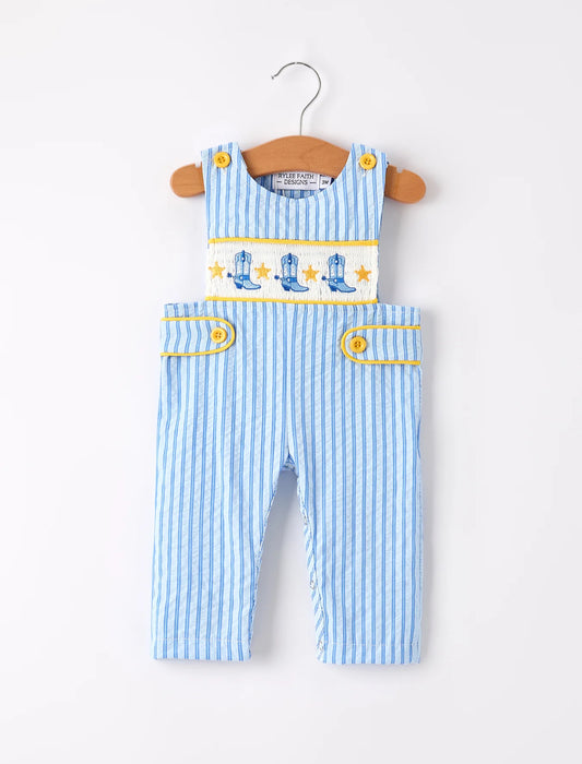 Autumn Blue Striped Embroidered Baby Boys Romper