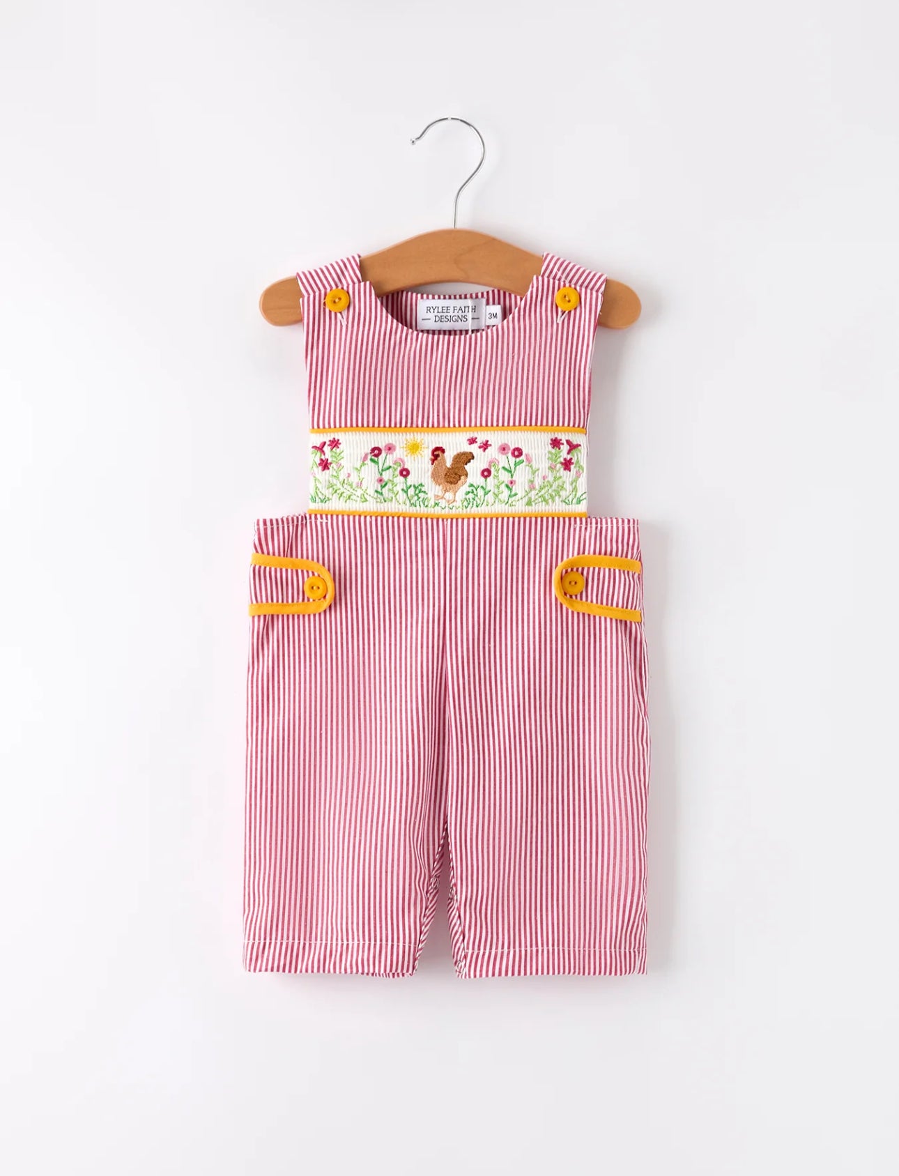 Autumn Rooster Smock Embroidered Baby Boys Romper