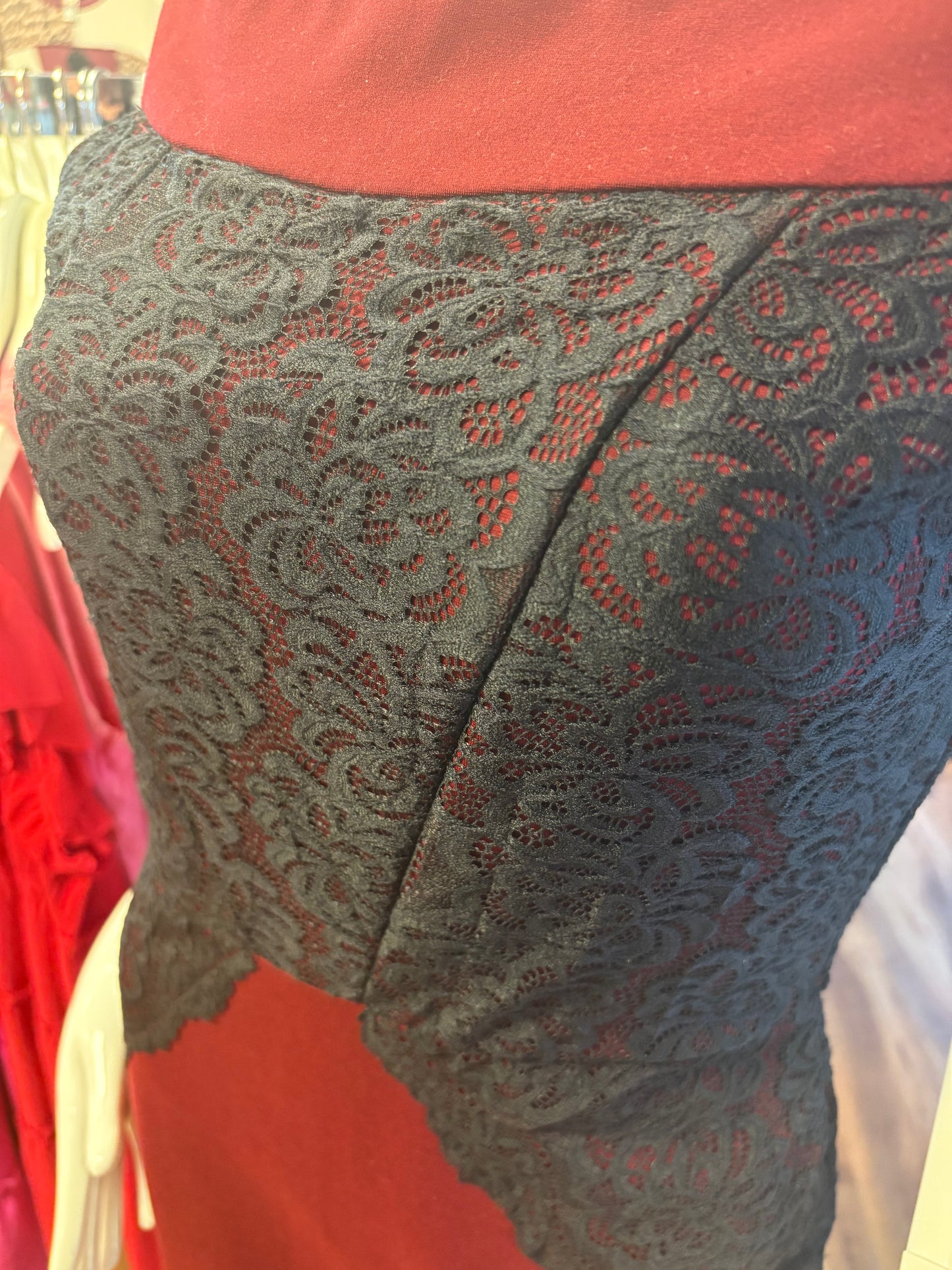 Papillon Burgundy Off Shoulder Lace Detail Dress