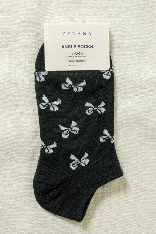 Zenana Bow Printed Cotton Ankle Socks