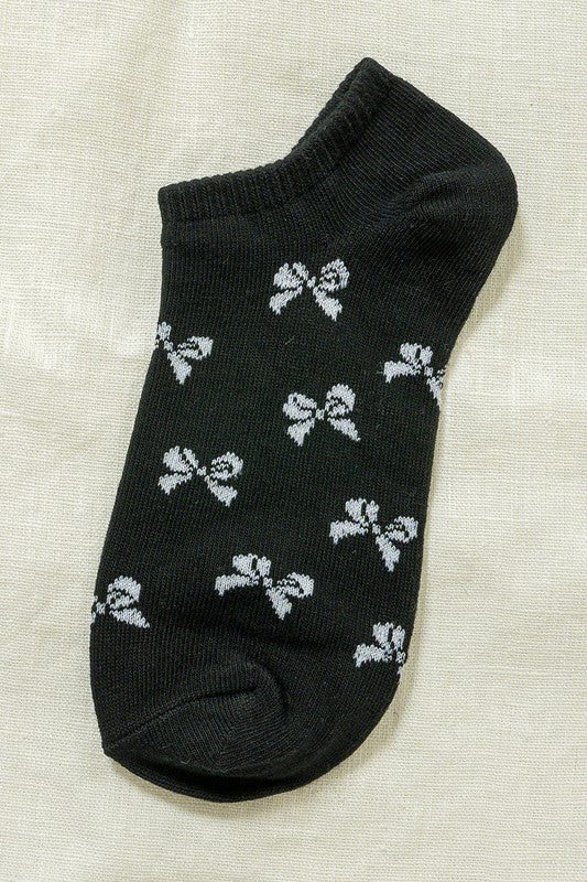 Zenana Bow Printed Cotton Ankle Socks