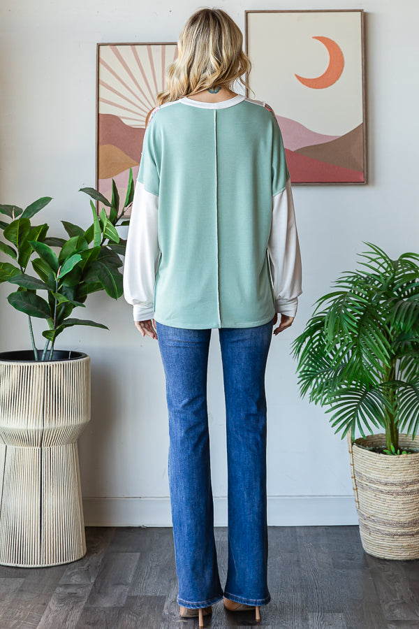 Floral Colorblock Long Sleeve Top - Stylish and Comfortable Casual Top