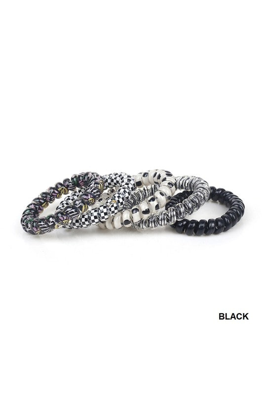 Solid, Flower, Checker, Hair Coil Ties, Mix of 5 Black