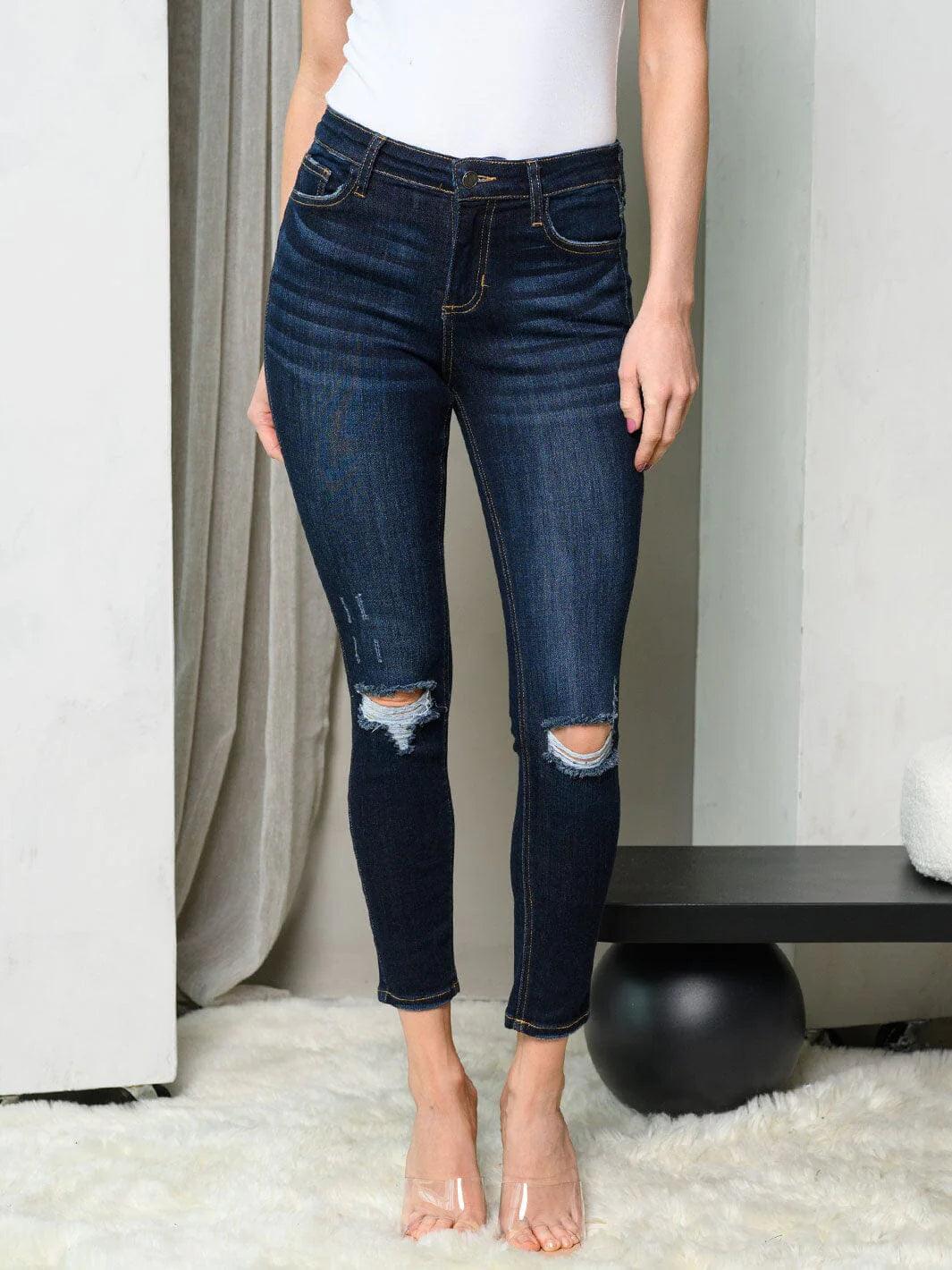 MID RISE SKYNNY DISTRESSED DENIM PANTS - Moonlight Boutique