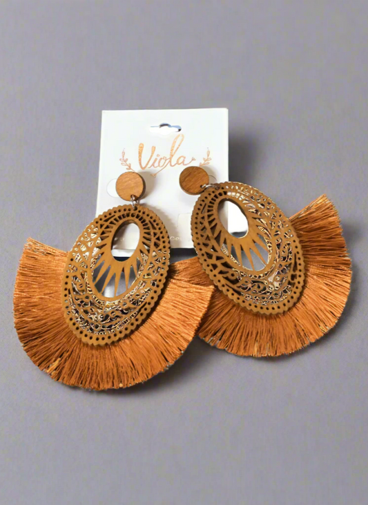 Wooden Light Brown Earrings - Kentucky Belle Boutique