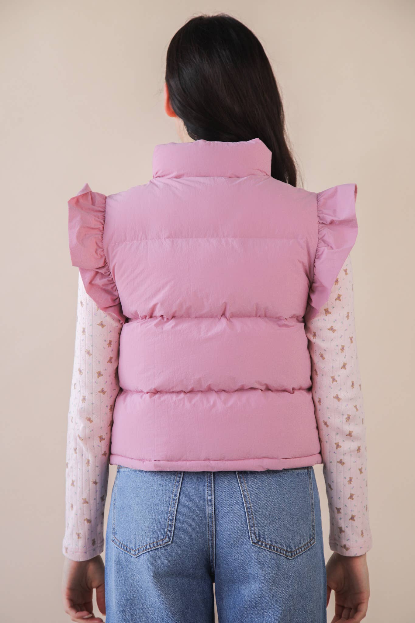 Front Bow Ruffle Sleeve Puffer Vest vest