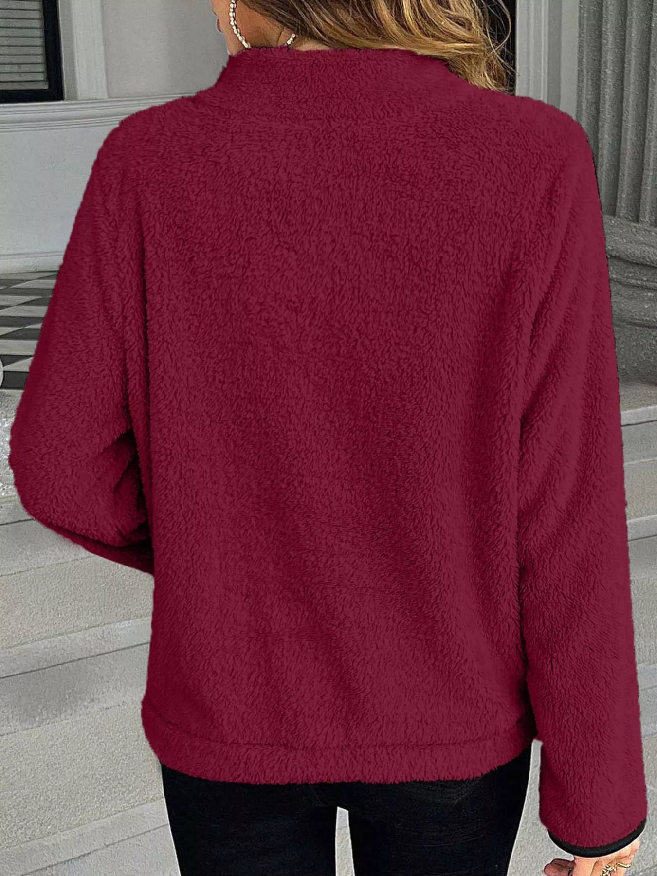 Plus Size Cozy Fleece Quarter Zip Sweatshirt with Pockets Sweatshirt