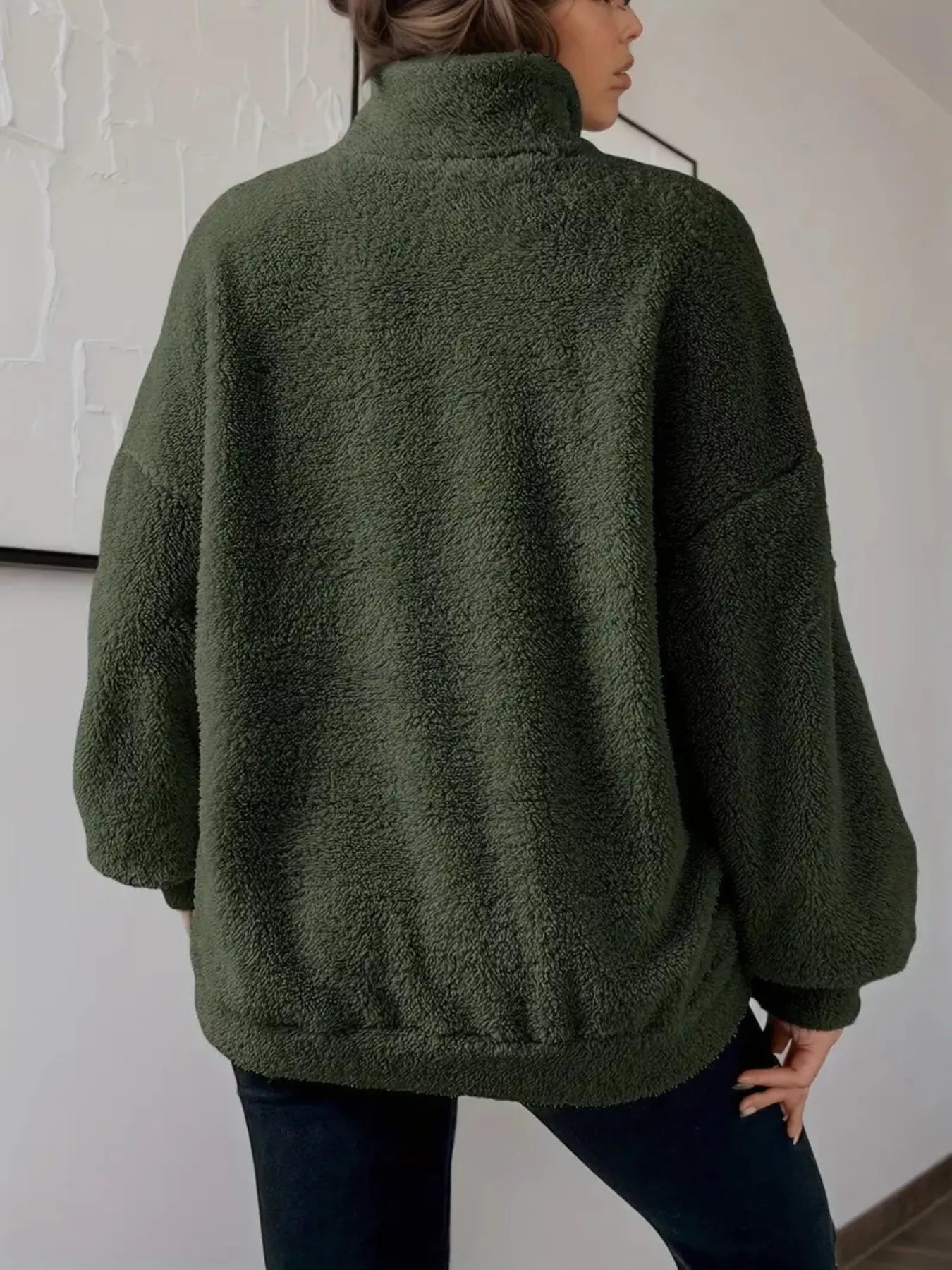 Plus Size Cozy Fleece Quarter Zip Sweatshirt with Pockets Sweatshirt