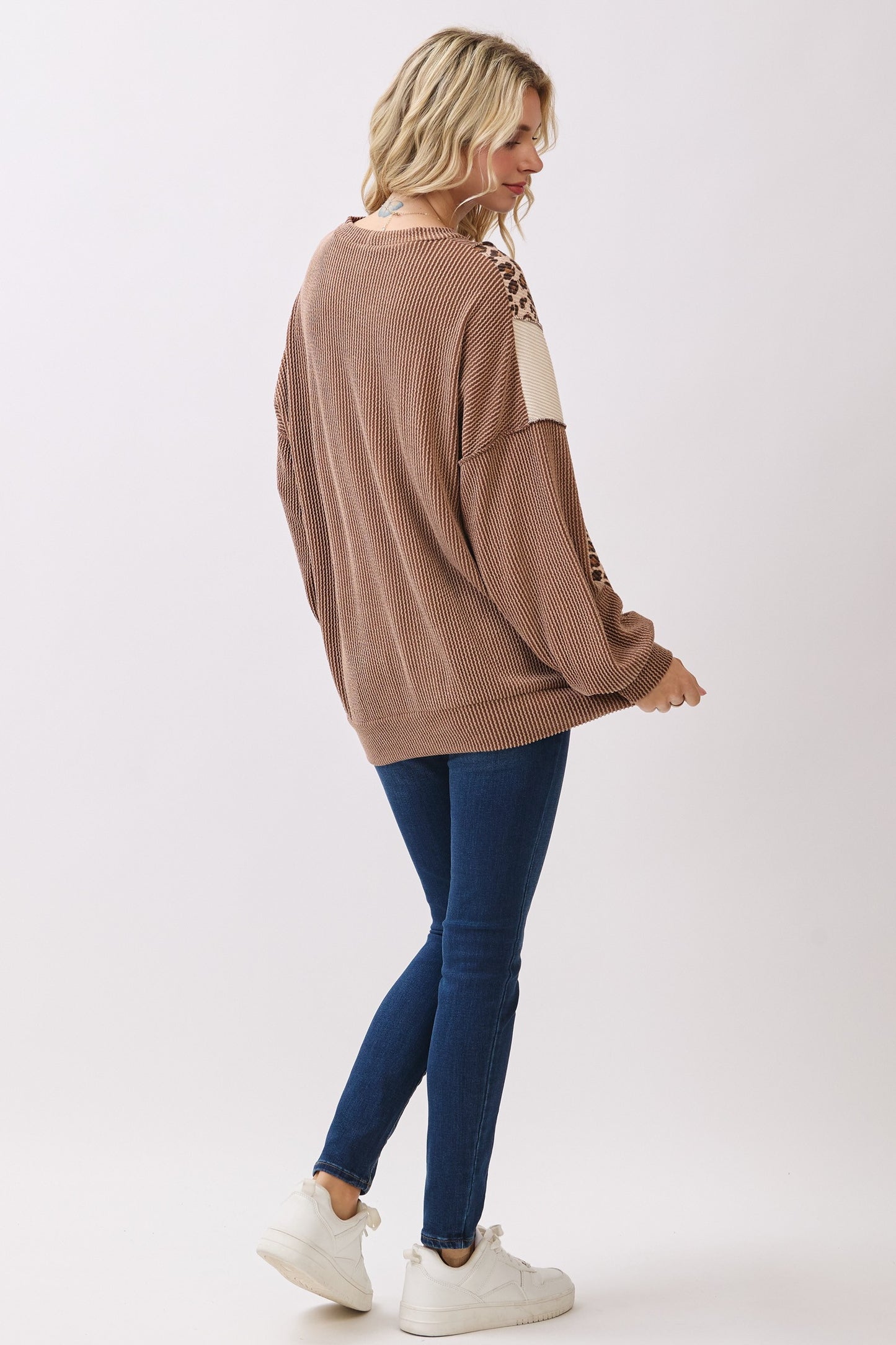 Color Block Rib Knit Oversized Top Tops