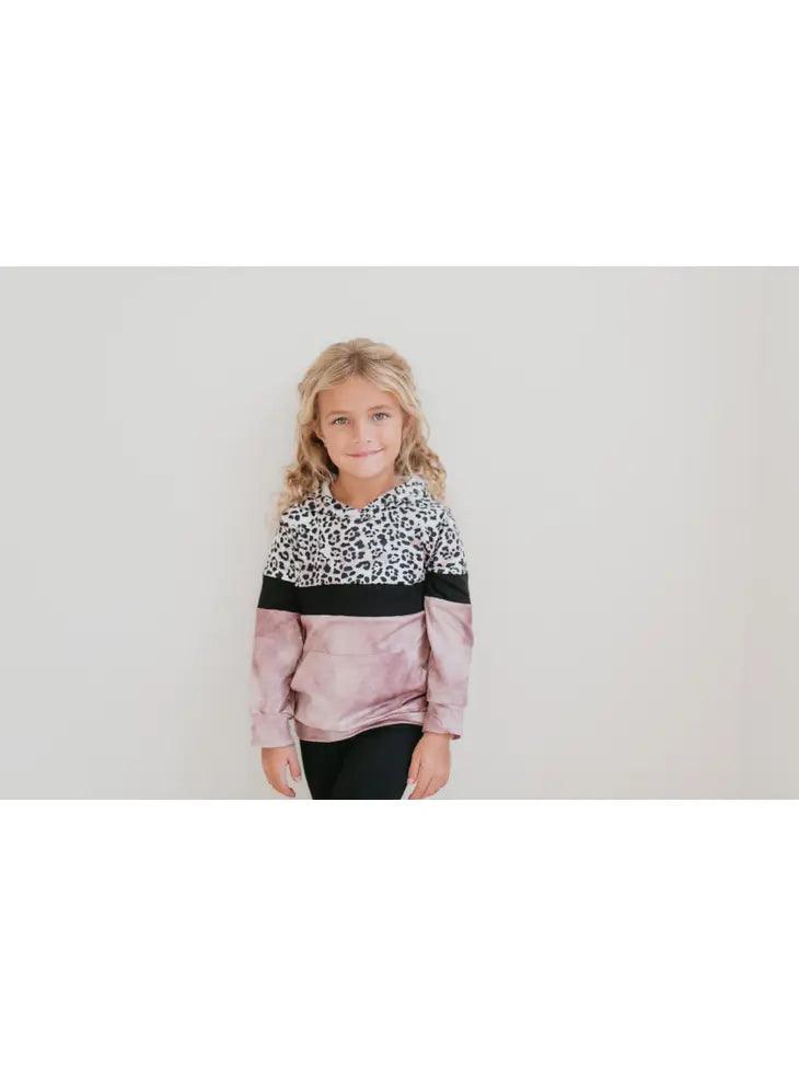 Kids Pink Black Leopard Print Long Sleeve Hoodie Shirt - Moonlight Boutique