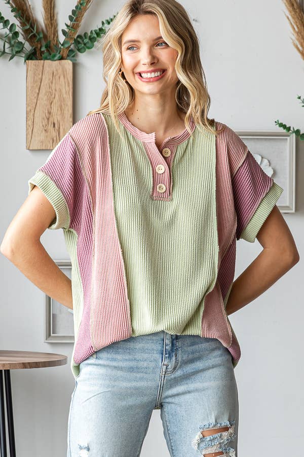 Sunset Stroll Colorblock Henley Top
