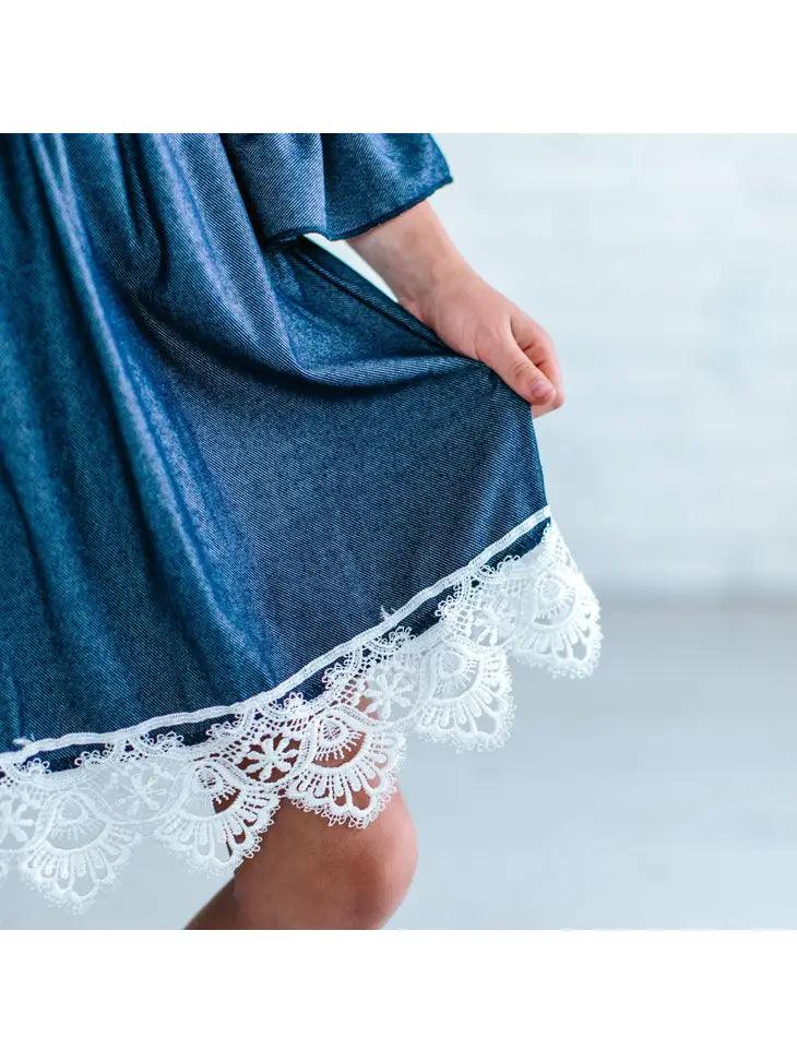 Kids Jean Dress with White Lace - Moonlight Boutique