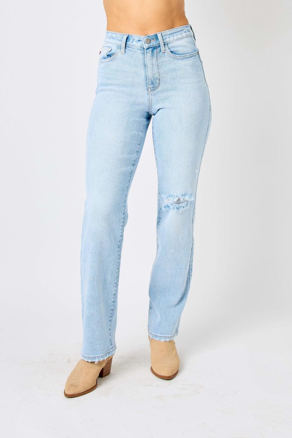 Judy Blue Full Size High Waist Distressed Straight Jeans - Moonlight Boutique