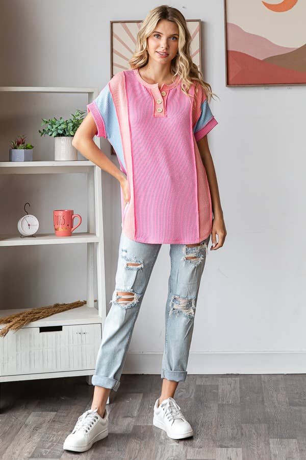 Sunset Stroll Colorblock Henley Top